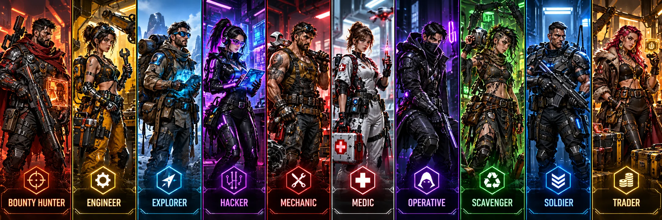 Cyberpunk character roles lineup