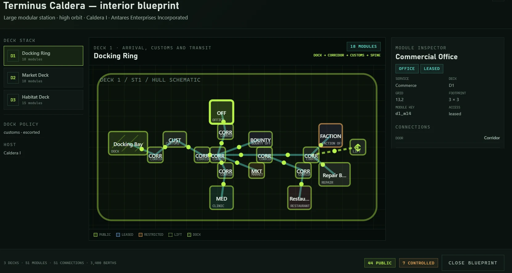 In-game Terminus Caldera modular station interior blueprint